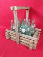 Vintage RC Bottles & Wooden Basket