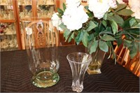 Three glass vases table center pieces varying