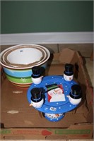 Box lot with snow man and Christmas nesting bowls