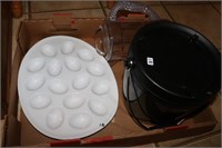 Box lot with egg plate and ice bucket