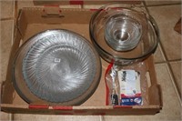 Box lot with salad set, platters, and plates