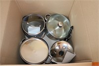 Box lot containing pots and pans