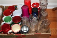 Box lot of Tervis Tumblers and coffee cups