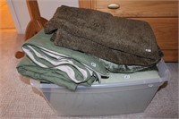 Box lot with green comforter and throws