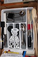 Box lot wooden utensils, Paula Deen cutlery,