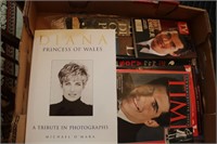 Box lot of books Princess Diana, JF Kennedy, J