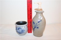 Rowe Pottery 2001 soap dispenser and small crock