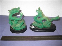 2 Green Jade Colored Plastic Dragon Asian Decor