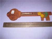 Old Wooden Kitchen Wall Hanging Key Thermometer