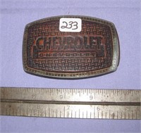 Vintage Metal Leather Look Chevrolet Belt Buckle