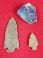 Blue Iron Ore Slag Glass & Authentic Arrowheads