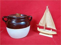 Vintage Stoneware Crock & Sailboat
