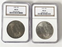 1923 & 1925 PEACE DOLLARS NGC CERTIFIED MS63