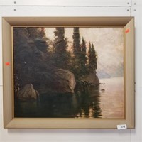 Beauty Lake Scenery Painting In Wooden Frame.