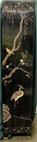 Two Vintage Painted Asian Black Lacquer Screens