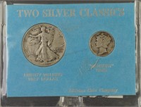 1942 Walking Liberty Half Dollar and Mercury Dime