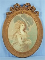 French Oval Gesso Frame with 18th C. Lady Print