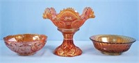 Four Pieces of Marigold Carnival Glass