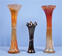 Three Carnival Glass Vases