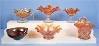 Six Pieces of Carnival Glass