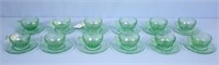 24 Cameo Green Depression Glass Cups &  Saucers