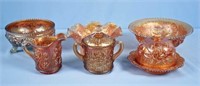 Six Pieces of Imperial Marigold Carnival Glass
