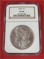 AU58 1886 Morgan Silver Dollar