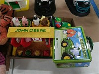 John Deere tractor, toy, and lunch box