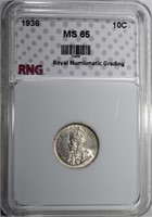 1936 CANADA 10 CENTS RNG GEM BU