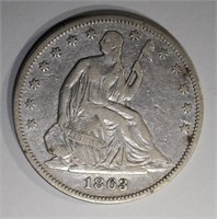 1863 SEATED HALF DOLLAR  XF/AU