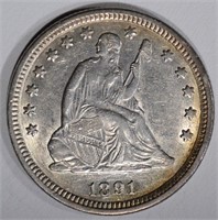 1891 SEATED QUARTER, AU+