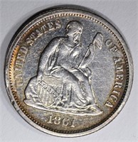 1861 SEATED DIME, AU