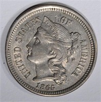 1865 3-CENT NICKEL, AU/BU