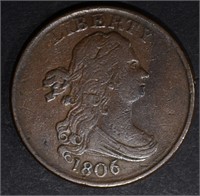 1806 DRAPED BUST HALF CENT, VF/XF