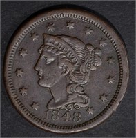 1848 LARGE CENT, XF N-25 R-4+ SCARCE