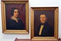 Pair 19thC European portraits Lady and Gentleman