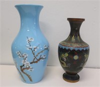 Chinese black ground cloisonne vase