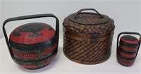 Chinese wicker basket with red black