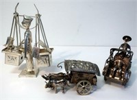 Two Chinese white metal model rickshaws