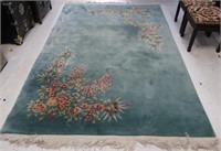 Chinese Tientsin teal ground wool floor rug