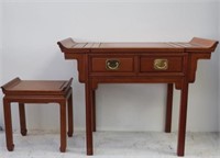 Chinese rosewood table with matching stool