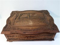Antique carved Oriental teak writing box