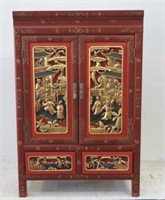 Chinese Qing carved gilded red lacquer cabinet