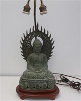 Vintage bronze metal Buddha table lamp