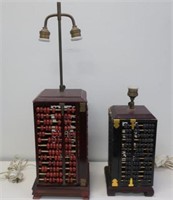 Two Chinese rosewood abacus table lamps