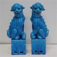 Pair Chinese turquoise porcelain Dogs of Fo