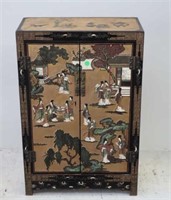 Chinese carved gilded black lacquer cabinet