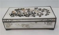 Meiji Japanese inlaid ivory silver Shibayama box