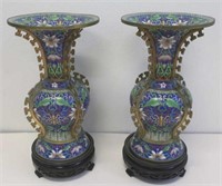 Pair Chinese archaic style cloisonne vases