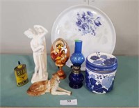Limoges Plate, Figurine, Dog, Oil Lamp Etc